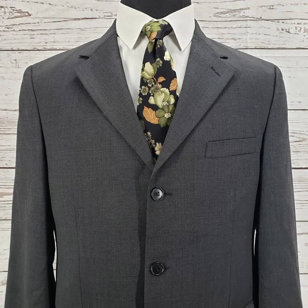 Andrew Fezza Men's Dark Gray 100%Worsted Wool 3Button Blazer Jacket Size 40R